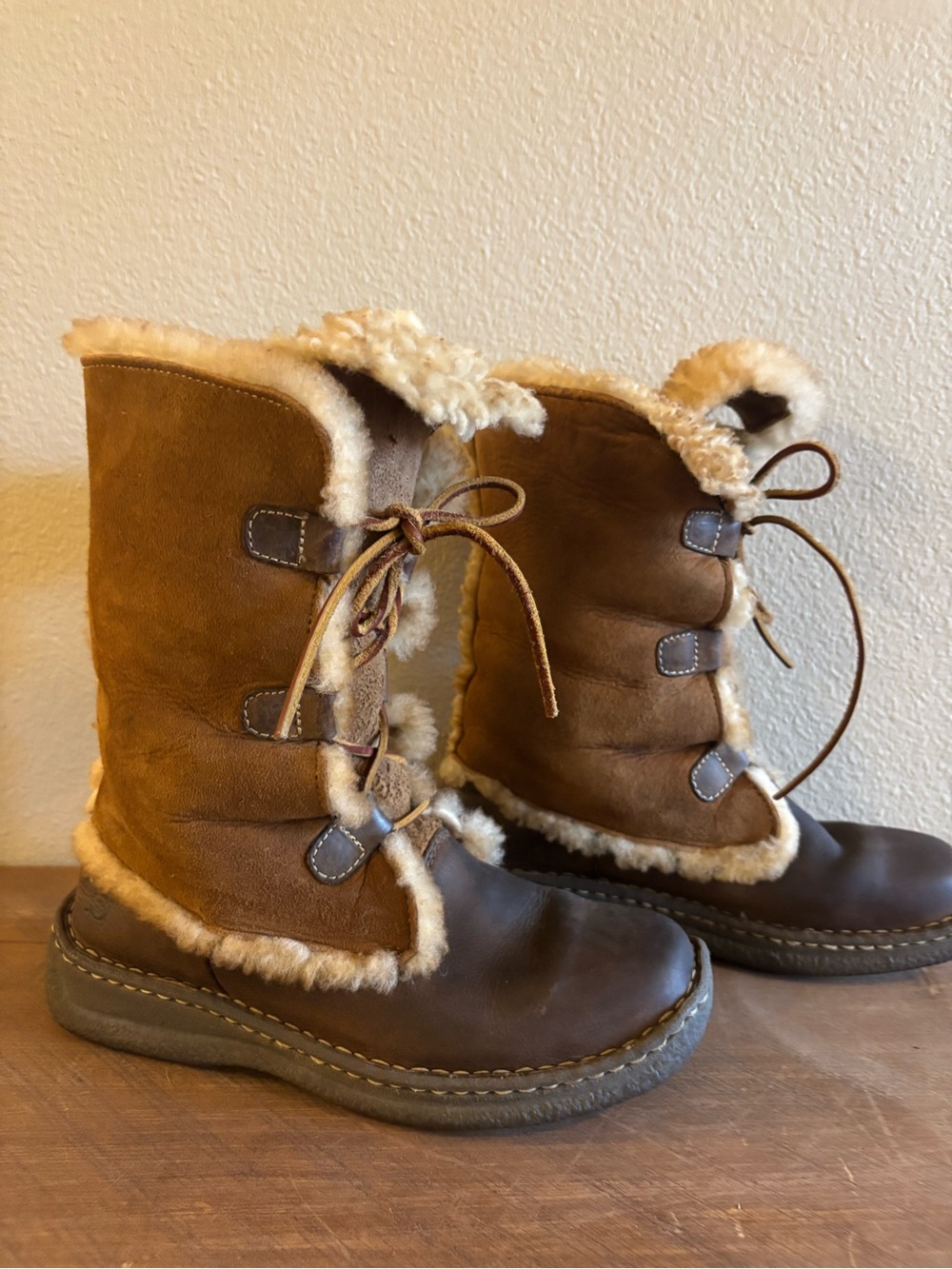 Born Brown Suede & Leather Shearling Lace-Up Winter Boots